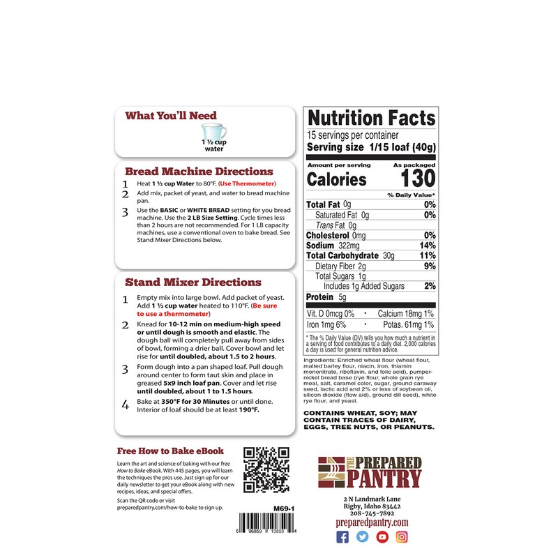 The Prepared Pantry Black Russian Pumpernickel Gourmet Bread Mix; Single