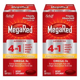 MegaRed Advanced 4in1 900mg, 120 softgels Value Pack (2 Bottles x 60 Each) - Concentrated Omega-3 Fish & Krill Oil Supplement
