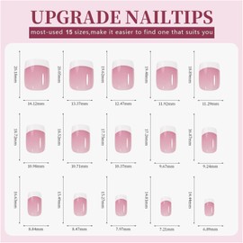 False Nail Tips Kit - 135Pcs 9 Colors Short Press on Nails with Glue - 15 Sizes French Tip False Nails - Square Fake Nail Full Cover Stick on Nail for Women Girls Daily Nail Art Decorations