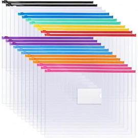 EOOUT - 24 sobres de plástico con cierre, carpetas con cierre, tamaño A4, tamaño carta, 10 colores, para la escuela, oficina, viajes, suministros de a
