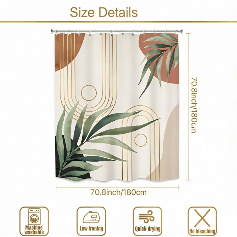 YCSBOHOSCS Boho Sage Green Shower Curtain 70.8x70.8 with 12 Hooks