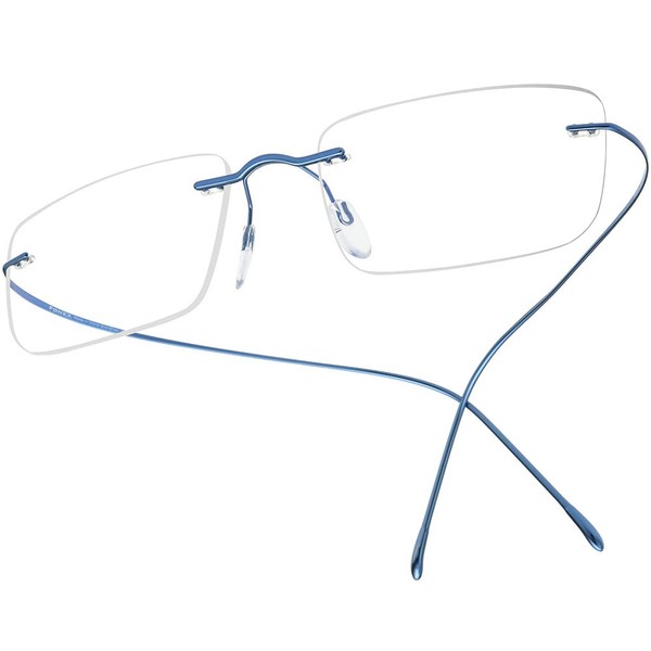 FONEX Marco de anteojos de titanio, anteojos ópticas sin marco para hombres y mujeres F85634, Azul, 52-18-150