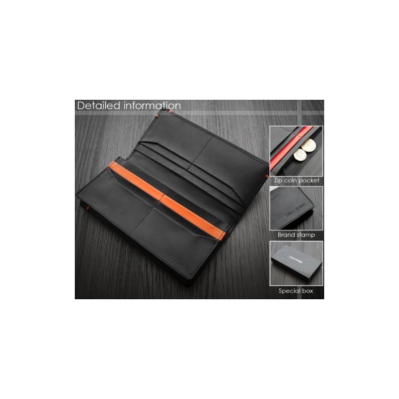 United HOMME UH-1074 Black Horsehide Cross Line Bi-Fold Long Wallet,
