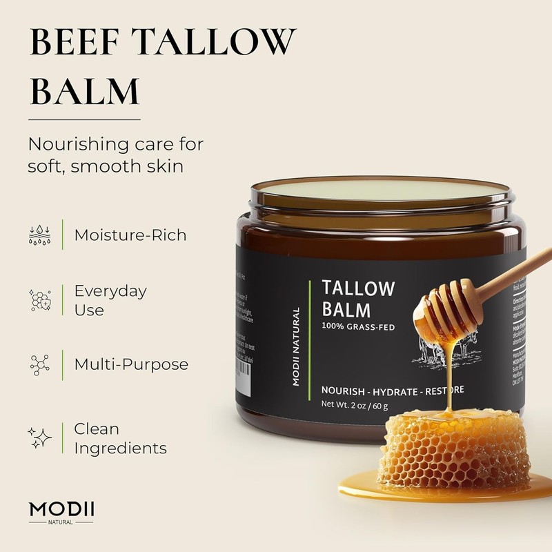 MODII NATURAL Beef Tallow Balm For Skin - Grass-Fed Tallow