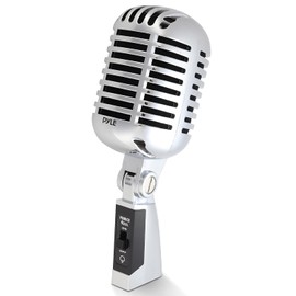 Pyle - Micrófono vocal clásico retro dinámico, micrófono cardioide unidireccional de estilo vintage antiguo con cable XLR, compatible con soporte universal, grabación en directo en estudio, Pro PDMICR42SL (plateado)