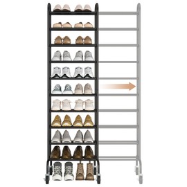 STORAGE MANIAC 10-Tier Expandable Shoe Rack, 44 Pairs Tall Vertical Shoe Rack, Heavy-Duty Metal Adjustable Shoes Organizer for Closet, Entryway, Hallway, Garage, Front Door, Shoes Shelves, Black