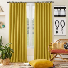 SHINELAND Fall Blackout Curtains 84 Inches Long for Living Room,Boho Mustard Yellow Black Out Room Darkening MCM Mid Century Modern Curtains for Bay Window 2 Panel Sets