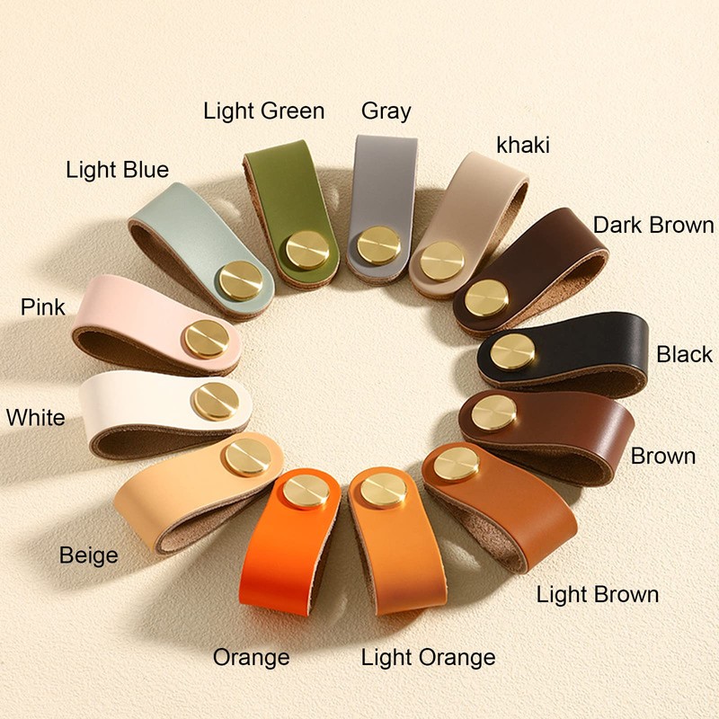 Pack of 4 Leather Furniture Handles Genuine Leather and Copper