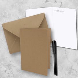 10 x Folding Cards Set DIN A5 Sand Brown Kraft Paper Including Envelopes DIN C5 and Matching Inserts in White Blank Folding Cards 14.8 x 21 cm