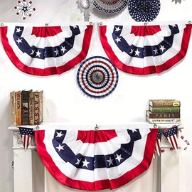 4pcs Large Pleated American Flag Bunting - Vibrant Red White Blue Polyester Decorations for Indoor Outdoor Yard - Independence Day 4th of July Labor Day New Year Decorations