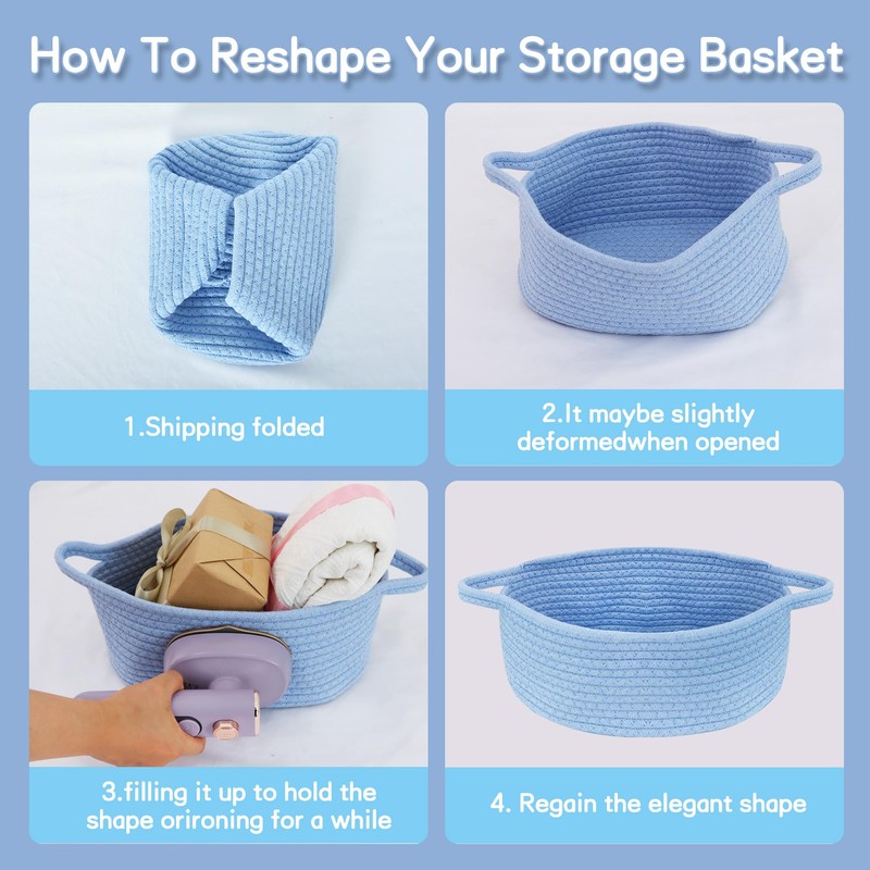 TONIFUL Blue Small Woven Basket with Gift Bag and Pullbow