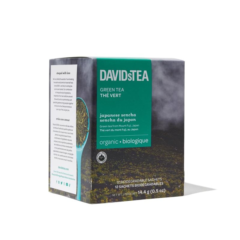 DAVIDsTEA Organic Japanese Sencha Green Tea, high caffeine, 12 tea
