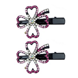 Cute Black Crystal Hair Clips Hairpins with a selection of coloured diamante design 60 mm Set of 2