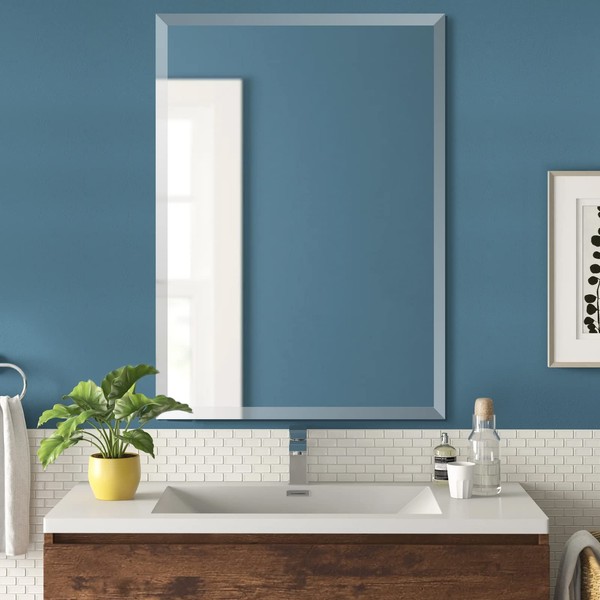 Frameless Bathroom Mirror, Wall Mirror for Bathroom, Vanity, Bedroom, Living Room, Farmhouse, 24x36 inch Wall Mounted Rectangle Mirror (Horizontal/Vertical)