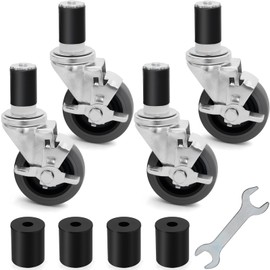 4 inch Prep Table Casters Set of 4 Heavy Duty for Commercial Kitchen Prep Tables, Expanding Stem Table Wheels with Brake 1200 LBS, Fits Both 1-1/2" and 1-5/8" Leg Tube Adapters