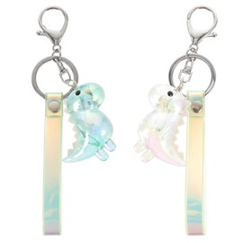 NUOBESTY 2Pcs Acrylic Cute Dinosaur Keychains Keyring Pendant Backpack Bag Purse Charms Car Key Pendant for Women Girls Handbag Jewelry Green White
