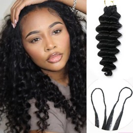 Deep Wave Knotless Pre-Separated Crochet Hair Extensions Human Hair Loose Wave Crochet Hair Natural Black Machine Made Feather Human Hair Extension 20inch 120g