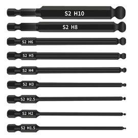 HARY 9Pcs 100mm Ball End Allen Keys Sets 1/4” Shank S2 Steel hex Head Allan Key Sets Metric H1.5-H10 Torx Bit S et for Furniture Assembly