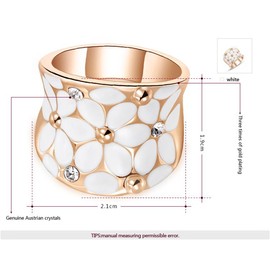 Fashion Month Womens Elegant White Enamel Flower Rose Gold Band Bloom Petal Wedding Engagement Ring Crystal Inlay Size 6