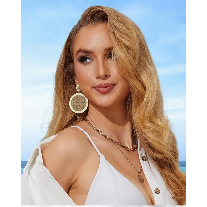 Bsubseach 4 Pairs Summer Beach Earrings for Women Raffia and