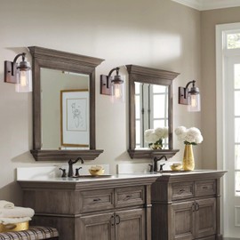 winsmart Wall Sconces Set of Two, Oil Rubbed Bronze Sconces Wall Lighting Fixtures with Clear Glass Indoor Farmhouse Bathroom Wall Sconce for Bathroom Hallway Stairwell