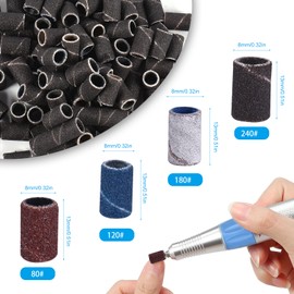 400pcs Sanding Bands with 2 Nail Drill Bits for Manicure Nail Drill Machine 80# 120# 180# 240# Coarse Meduim Fine Grit 100pcs for Each E-file Sand Set