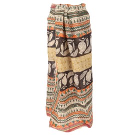 GURU SHOP Lightweight Pareo, Sarong, Hand Printed Cotton Cloth, Lungi with Woven Border - Brown/Rust, Men/Women, 190 x 120 cm, Brown/Rust, One size