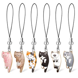 6 Pcs Cat Charm for Cell Phone Kawaii Kitty Mobile Phone Charms Strap Cute Hanging Accessories for Bags, Wallet Keychain