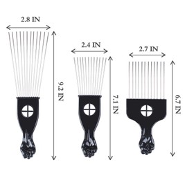 LEADUWAY LEADUWAY Hair Picks - Black Metal Afro Combs for Hair Styling, Fist Pick for Women and Men