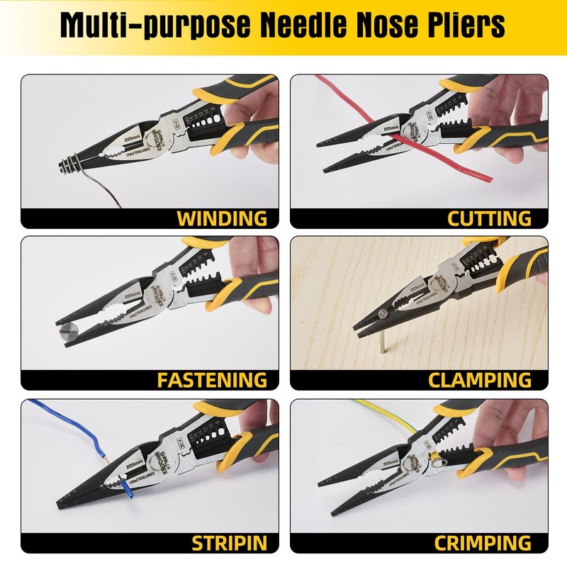 Fancytool Multi-Function Needle Nose Pliers with Cutting, Stripping, Crimping and