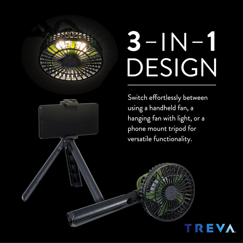 Treva 5 Inch Tripod Fan with Built-In Light and Attachable