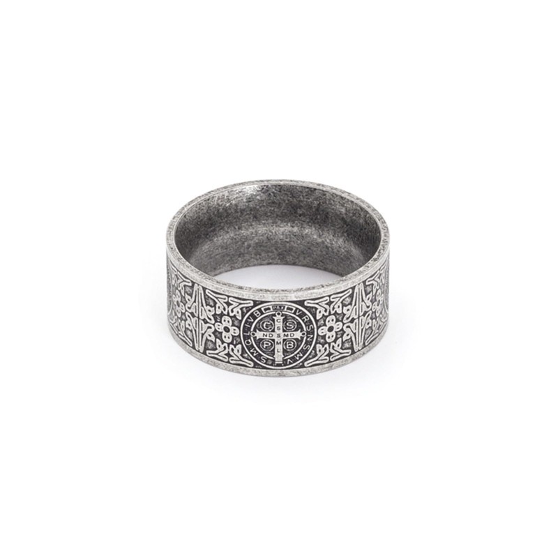 SMANXEY Exorcist Saint Benedict Vintage Titanium Steel Ring, Christian Protection