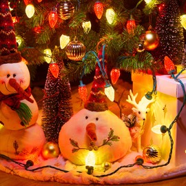 C9 LED Christmas String Lights, 66 ft 100 LED Strawberry Roof Lights, Commercial Grade Waterproof Extendable for Indoor Outdoor Roofline Home Xmas Decor, Red and Warm White