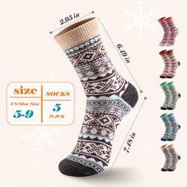 Nimalpal Wool Socks, 5 Pairs - Women's Soft, Warm, Winter Hiking Socks, Diamond, Size 5-9
