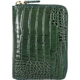 Italian leather embossed crocodile pattern coin purse with card slots, luxury, green