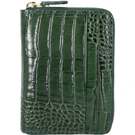 Italian leather embossed crocodile pattern coin purse with card slots, luxury, green