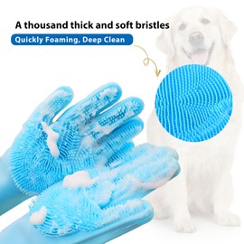 NVNAN Dog Bathing Gloves,Dog Washing Grooming Gloves for Bathing and Massaging,Silicone Gloves with Enhanced Five Finger Design,Blue