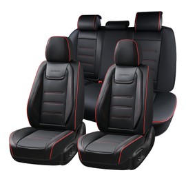 Coverado Car Seat Covers Full Set, Seat Covers for Cars, Car Seat Protector Waterproof, Leather Cushion, Universal Car Interior Covers Seat Protectors for Most Cars Black-Redline