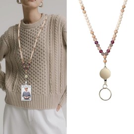 Boho Lanyards for Id Badges Gifts for Women for Christmas Retractable Wood Beaded Badge Holder Teacher Lanyard Cruise Lanyard for Ship Cards Name Tag Cute Keychain Lanyard Breakaway Lanyard， Purple