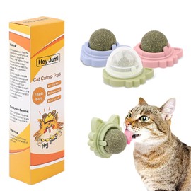 Hey Jumi 3Pcs Catnip Toy Balls with Three Mixed Flavors, Nature Edible Cat Silvervine Chew Toys, Healthy Kitten Wall Treats, Teeth Cleaning Toys for Indoor Cats, Gift Box for Kitten Pet