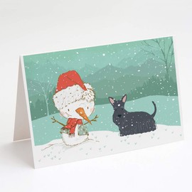 Caroline's Treasures CK2068GCA7P Scottish Terrier Snowman Christmas Greeting Cards and Envelopes Pack of 8 A7 Size 5x7 inch Blank Note Cards, 7 x 5, multicolor