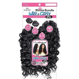 Mayde Beauty Bloom Bundle Deep Curl Weave Multipack With Closure WET & CURLY 4PCS (18"20"22"+CL) (1B)