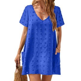 Blooming Jelly Womens Swimsuit Coverup Beach Bathing Suits Cover up Swiss Polka Dot Swim Dresses 2025 (Medium, Blue)