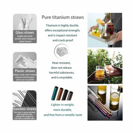 Pure Titanium Reusable Straws with Travel Case and Cleaning Brush,Lightweight Metal Straw,8.5in Slim Straw is Ideal for Cocktails, Hot and Cold Drinks, Milk(Titaniu, 0.6cm)