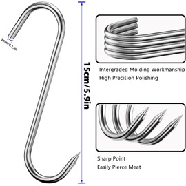 Meat Hooks Pack of 50 S Hooks Stainless Steel Hooks for Hanging Max Load 20 kg Stainless Steel Butcher Hooks for Bathroom, Office, Living Room, Garden, Dining Room, Meat Smoking Meat Processing