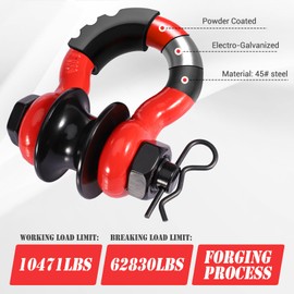 Gedlex 2 Pack 3/4" D Ring Shackle 57,000 lbs Break Strength with 7/8" Pin Upgraded Heavy Duty Shackle with Pulley Towing Ring for Tow Strap Winch Off Road Jeep Truck ATV & UTV Vehicle Recovery - Red
