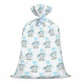 WRAPAHOLIC 56" Large Baby Boy Plastic Gift Bag - Adorable Blue Elephant Jumbo Bike Bag Gift Wrap for Baby Shower, Kids Birthdays, Parties, Celebrating, or Any Occasion - 56" H x 36" W