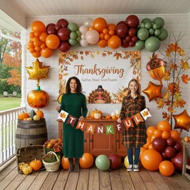 Autumn Thanksgiving Party Decorations with Fall colors Artificial Maple Leaf Pumpkin Turkey Foil Balloons & banner & backdrop & for thanksgiving Friendsgiving Turkey harvest Theme Birthday Supplies