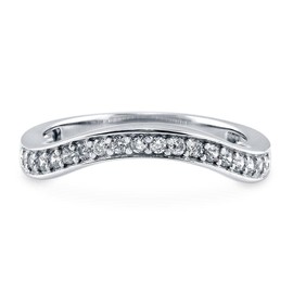 BERRICLE Sterling Silver Wedding Rings Pave Set Round Cut Cubic Zirconia CZ Curved Half Eternity Ring for Women, Rhodium Plated Size 6.5
