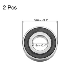 sourcing map 16001-2RS Deep Groove Ball Bearing, 2pcs 12mm x 28mm x 7mm Hign Carbon Chrome Steel Z3 Double Rubber Sealed Bearing